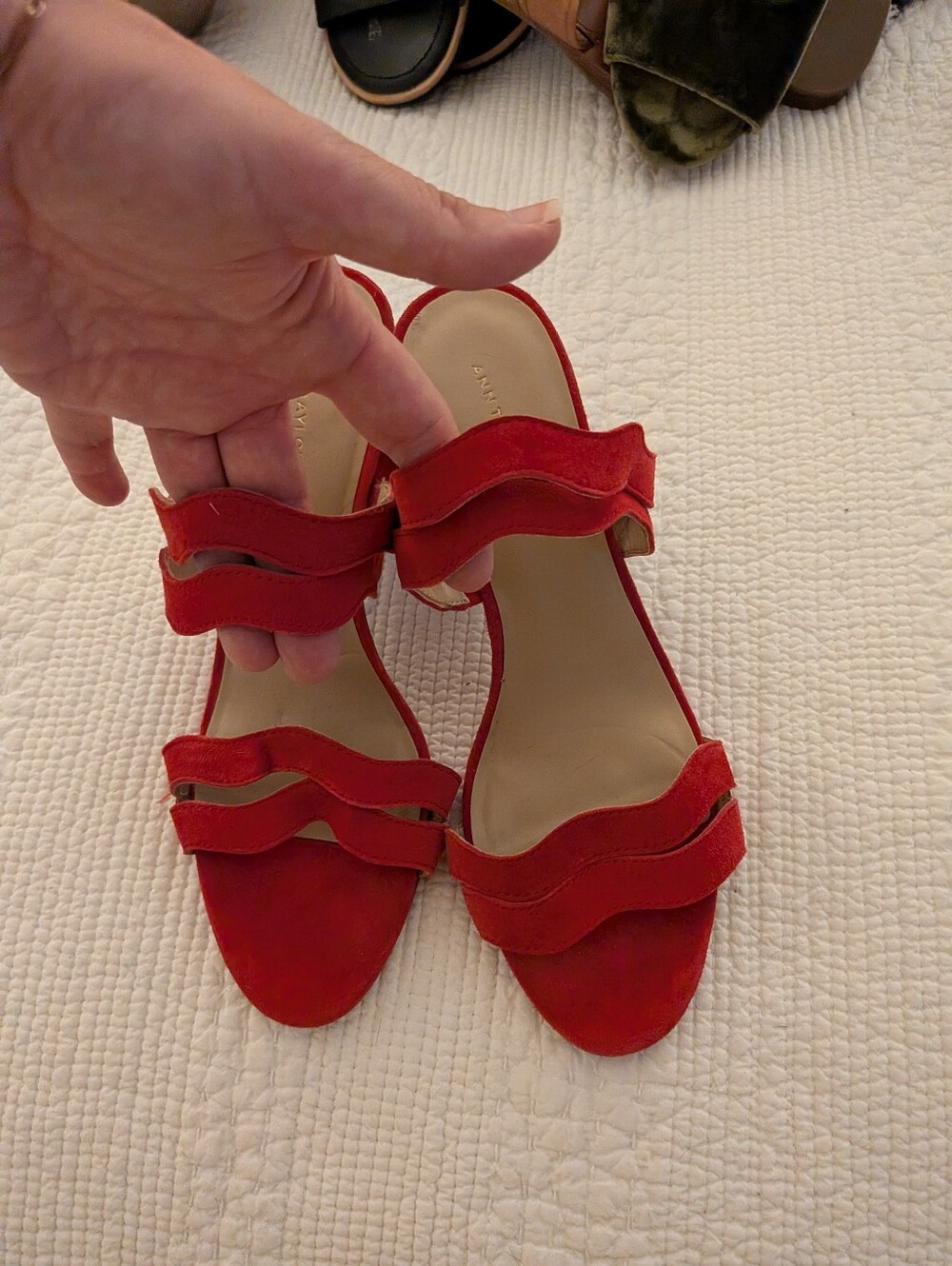 Ann Taylor Red Suede Wavy Double-Strap Heels 8.5